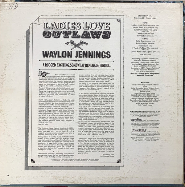 Waylon Jennings : Ladies Love Outlaws (LP, Album, Ora)
