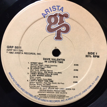 Dave Valentin : In Love's Time (LP, Album, Hau)