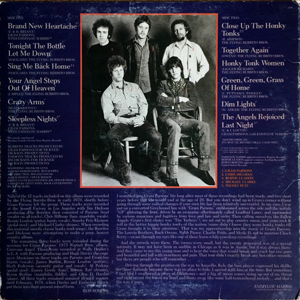 Gram Parsons / The Flying Burrito Bros : Sleepless Nights (LP, Album, Pit)
