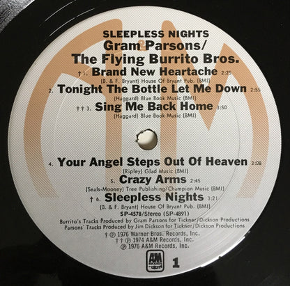Gram Parsons / The Flying Burrito Bros : Sleepless Nights (LP, Album, Pit)