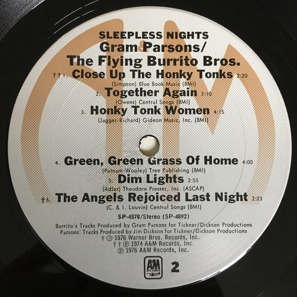 Gram Parsons / The Flying Burrito Bros : Sleepless Nights (LP, Album, Pit)