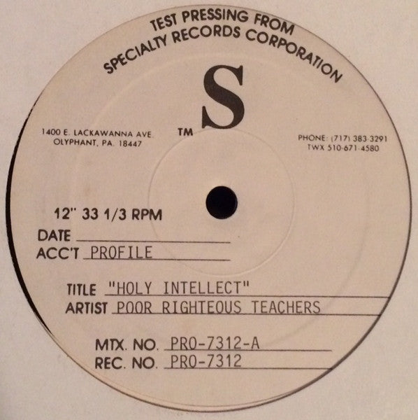 Poor Righteous Teachers : Holy Intellect / Self-Styled Wisdom (12", Single, TP)