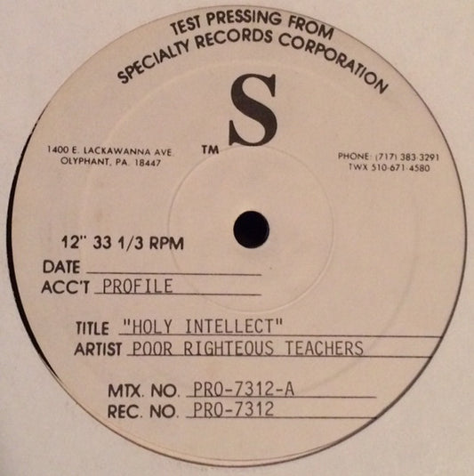 Poor Righteous Teachers : Holy Intellect / Self-Styled Wisdom (12", Single, TP)