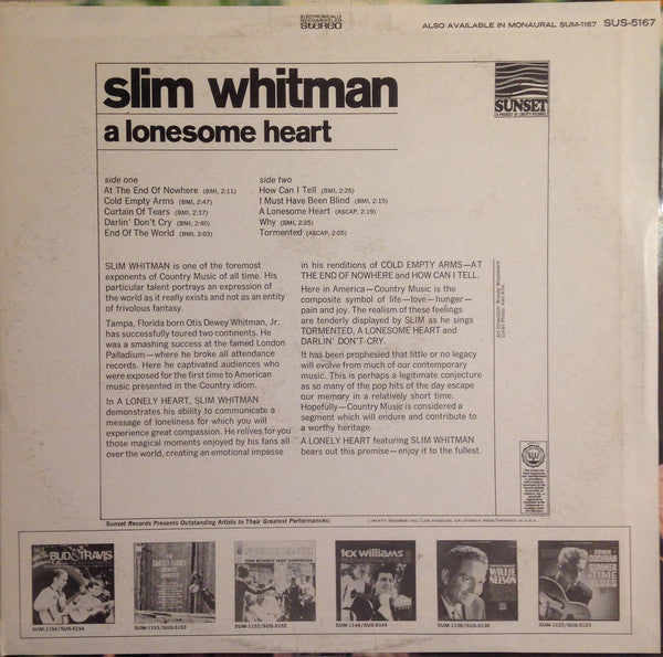 Slim Whitman : A Lonesome Heart (LP, Comp)