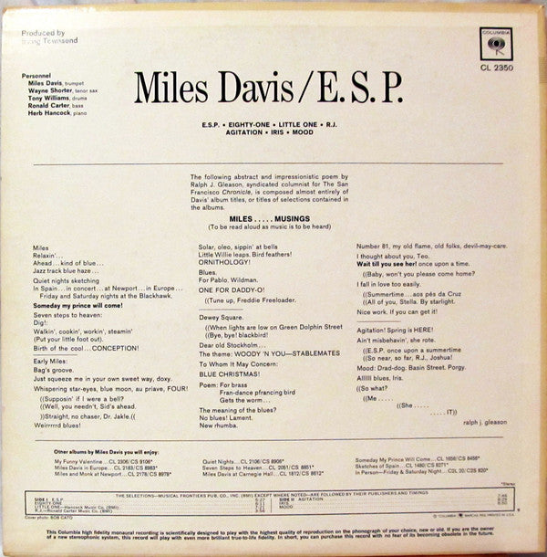Miles Davis : E.S.P. (LP, Album, Mono, Pit)