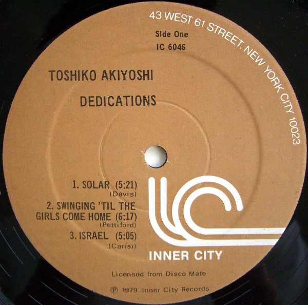 Toshiko Akiyoshi Trio : Dedications (LP, Album)