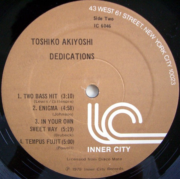 Toshiko Akiyoshi Trio : Dedications (LP, Album)