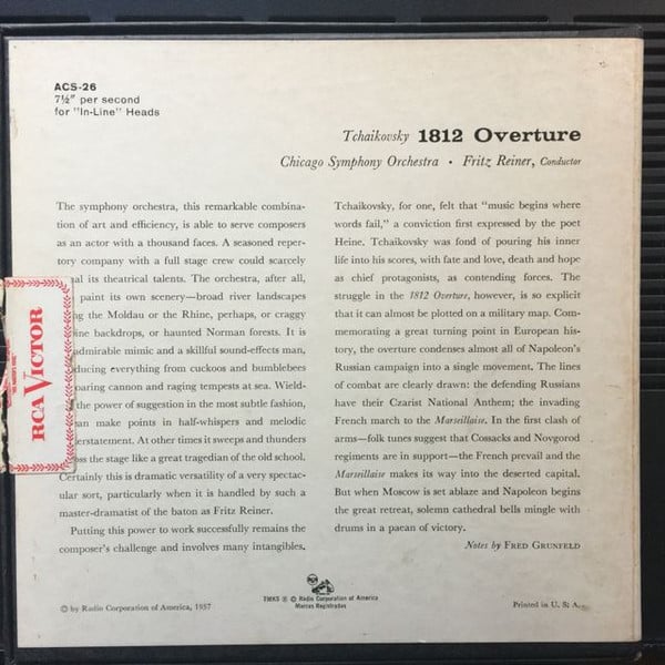 Fritz Reiner : Chicago Symphony Orchestra, Pyotr Ilyich Tchaikovsky : 1812 Overture (Reel, 2tr Stereo, 7" Reel, Album)