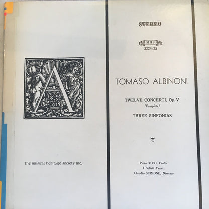 Tomaso Albinoni : Twelve Concerti. Op. V (Complete); Three Sinfonias (2xLP)