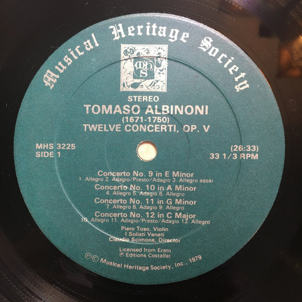 Tomaso Albinoni : Twelve Concerti. Op. V (Complete); Three Sinfonias (2xLP)