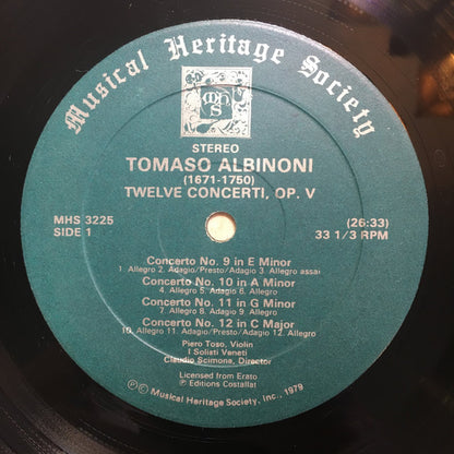 Tomaso Albinoni : Twelve Concerti. Op. V (Complete); Three Sinfonias (2xLP)