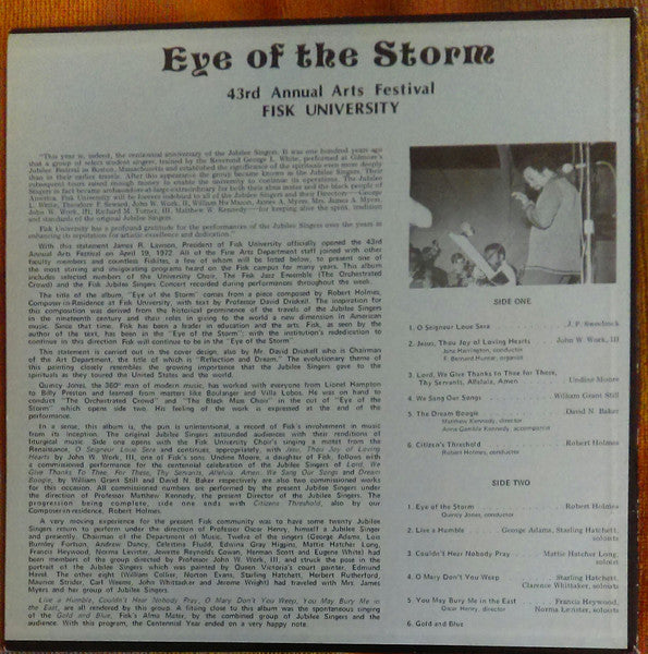 The Fisk Jubilee Singers, The Fisk University Choir, The Fisk Jazz Ensemble : Eye Of The Storm, Fisk University 43rd Annual Arts Festival (LP, Album)