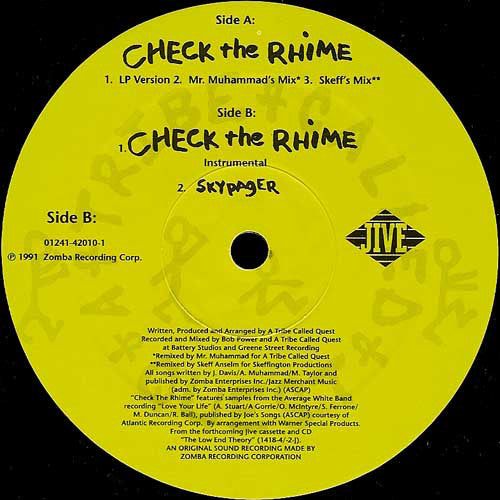 A Tribe Called Quest : Check The Rhime (12")