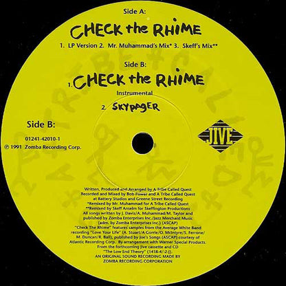 A Tribe Called Quest : Check The Rhime (12")