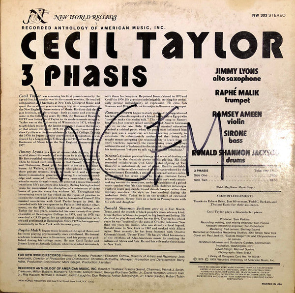 Cecil Taylor : 3 Phasis (LP, Album)