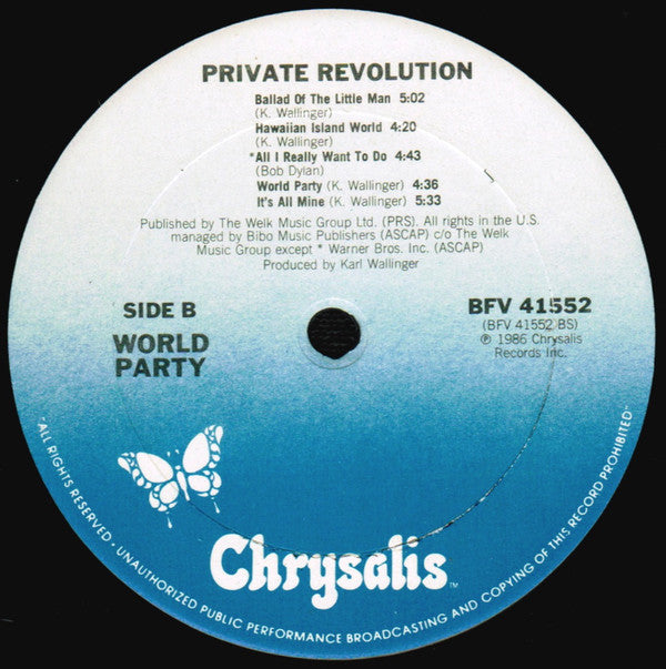 World Party : Private Revolution (LP, Album, Car)