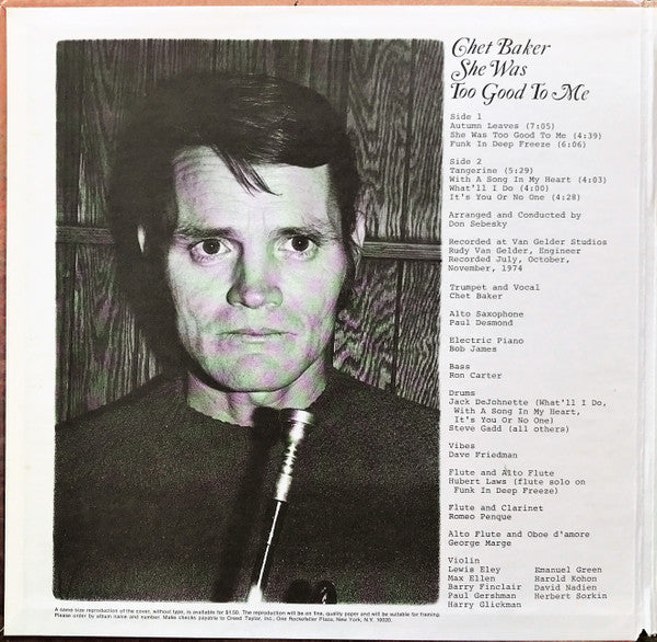 Chet Baker : She Was Too Good To Me (LP, Album, Gat)