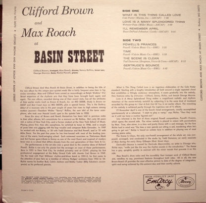 Clifford Brown And Max Roach : At Basin Street (LP, Album, Mono, RE, Dee)