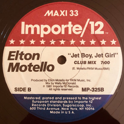 Elton Motello : Jet Boy, Jet Girl (12", Maxi)