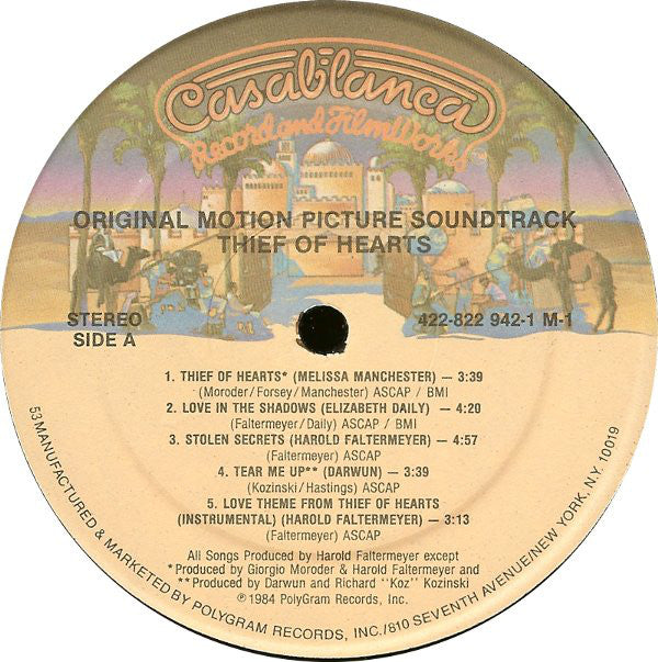 Various : Thief Of Hearts (Original Motion Picture Soundtrack) (LP, Album, 53 )