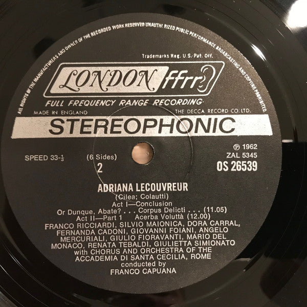 Francesco Cilea, Renata Tebaldi, Mario del Monaco, Giulietta Simionato, Giulio Fioravanti, Silvio Maionica, Franco Ricciardi, Dora Carral, Fernanda Cadoni, Giovanni Foiani, Angelo Mercuriali, Orchestra dell'Accademia Nazionale di Santa Cecilia, Coro dell' : Adriana Lécouvreur (3xLP, RE)