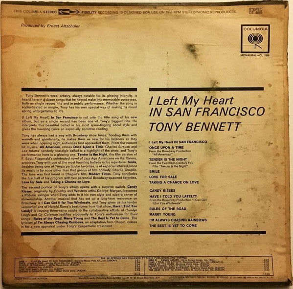 Tony Bennett : I Left My Heart In San Francisco (LP, Album, RP, 360)