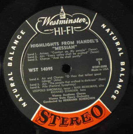 Georg Friedrich Händel - Hermann Scherchen Conducting The Orchester Der Wiener Staatsoper, Wiener Akademie Kammerchor, Pierrette Alarie, Nan Merriman, Leopold Simoneau, Richard Standen : Highlights From Handel Messiah (LP, Comp)