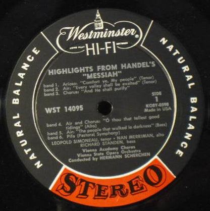 Georg Friedrich Händel - Hermann Scherchen Conducting The Orchester Der Wiener Staatsoper, Wiener Akademie Kammerchor, Pierrette Alarie, Nan Merriman, Leopold Simoneau, Richard Standen : Highlights From Handel Messiah (LP, Comp)