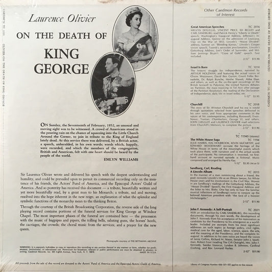 Laurence Olivier : On The Death Of King George (LP, RP)