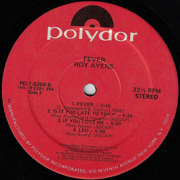 Roy Ayers : Fever (LP, Album, 53 )