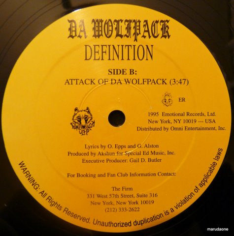 Da Wolfpack : Definition / Attack Of Da Wolfpack (12")