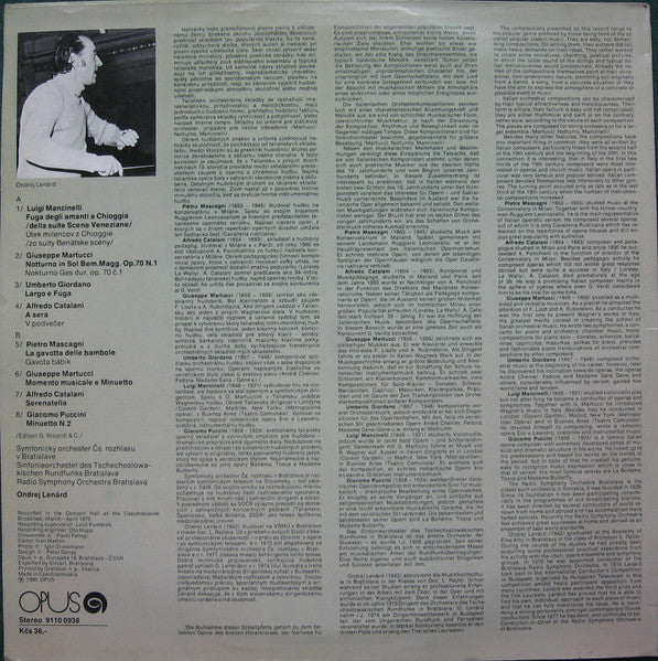 Slovak Radio Symphony Orchestra, Ondrej Lenárd : Italian Orchestral Masterpieces (LP)