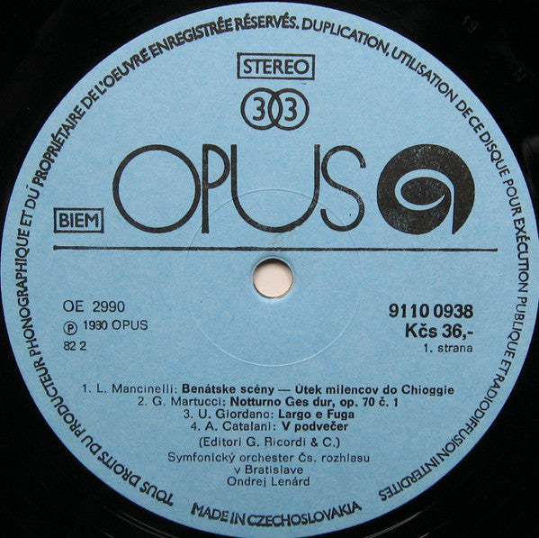 Slovak Radio Symphony Orchestra, Ondrej Lenárd : Italian Orchestral Masterpieces (LP)