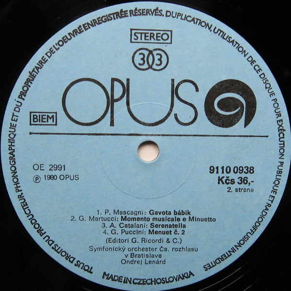 Slovak Radio Symphony Orchestra, Ondrej Lenárd : Italian Orchestral Masterpieces (LP)
