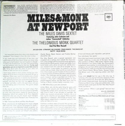 The Miles Davis Sextet & The Thelonious Monk Quartet : Miles & Monk At Newport (LP, Album)