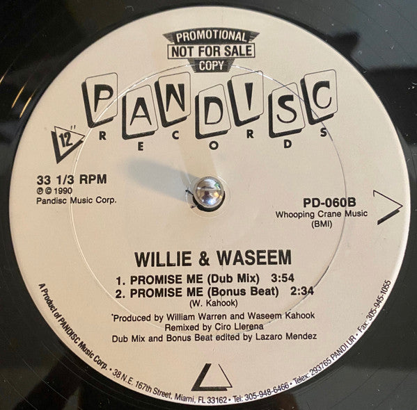 Willie & Waseem : Promise Me (12", Promo)