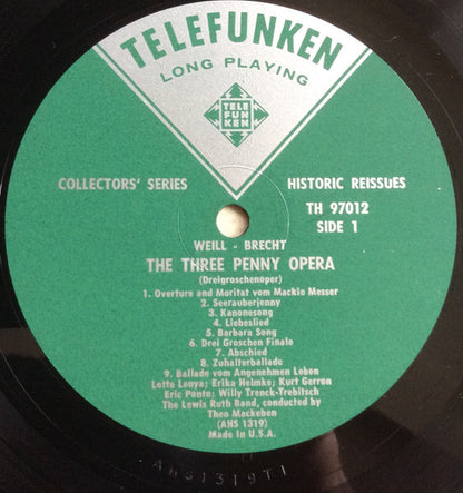 Kurt Weill - Bertolt Brecht, Lotte Lenya : Three Penny Opera ("Dreigroschenoper") And Mahagonny (LP, RE)