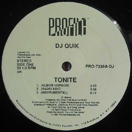 DJ Quik : Tonite (12", Promo)