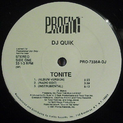 DJ Quik : Tonite (12", Promo)