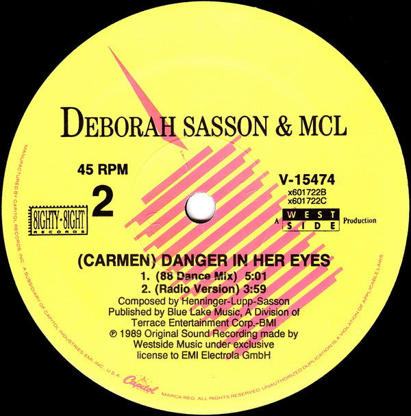 Deborah Sasson & MCL (Micro Chip League) : (Carmen) Danger In Her Eyes (12", Single)