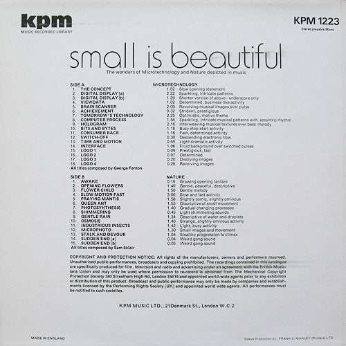 George Fenton / Sam Sklair : Small Is Beautiful (LP)