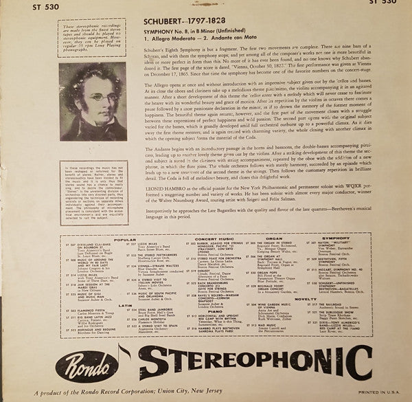 Franz Schubert, Ludwig van Beethoven, Boston Festival Orchestra, Leonid Hambro : Schubert Unfinished Symphony - Beethoven Bagatelles (LP)