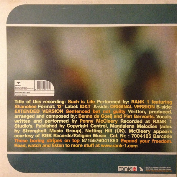 Rank 1 Featuring Shanokee : Such Is Life (12")