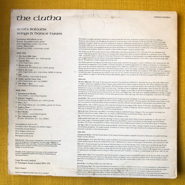 The Clutha : Scots Ballads Songs & Dance Tunes (LP, RE)