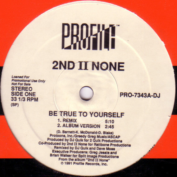 2nd II None : Be True To Yourself (12", Single, Promo)