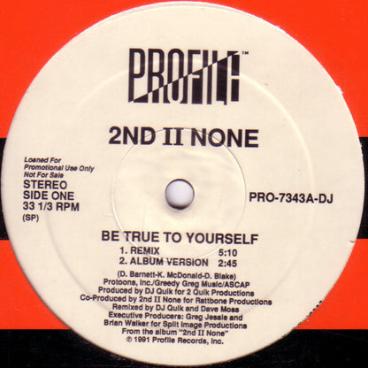 2nd II None : Be True To Yourself (12", Single, Promo)