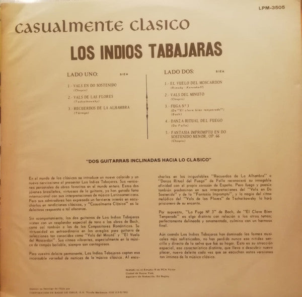 Los Indios Tabajaras : Casualmente Clasico (LP, Mono)