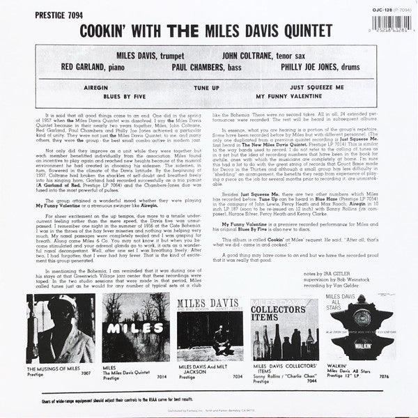 The Miles Davis Quintet : Cookin' With The Miles Davis Quintet (LP, Album, Mono, RE)