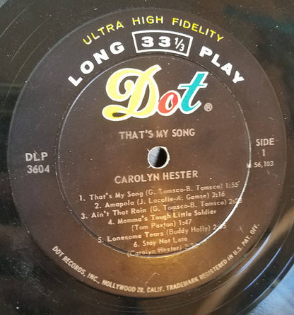 Carolyn Hester : That's My Song (LP, Mono)