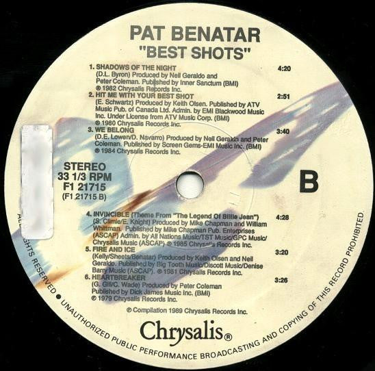 Pat Benatar : Best Shots (LP, Comp, RM)